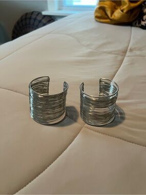 Silver Wire Wrap Cuff Bracelets - Pair